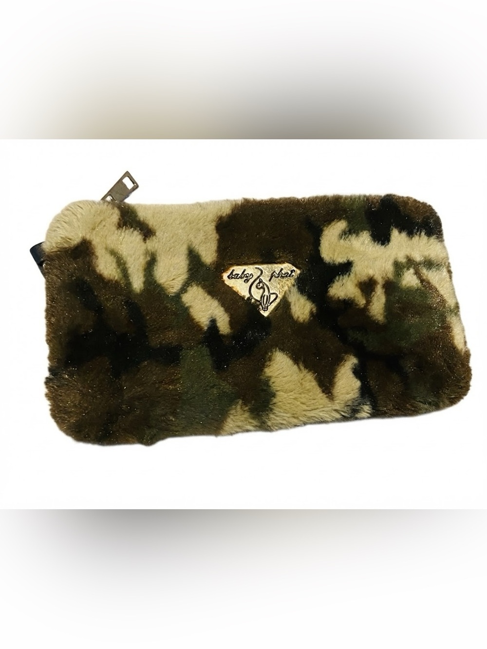 Baby Phat Faux Fur Camouflage Zip Pouch - Olive & Brown